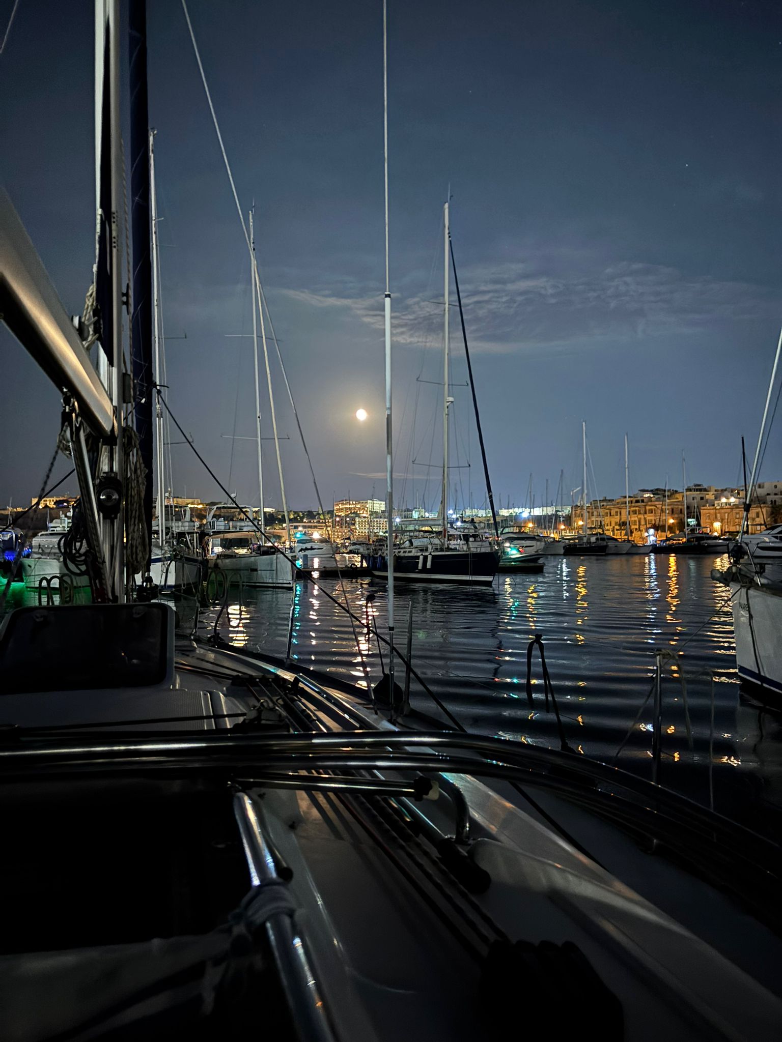 Kahlija in the marina under a full moon