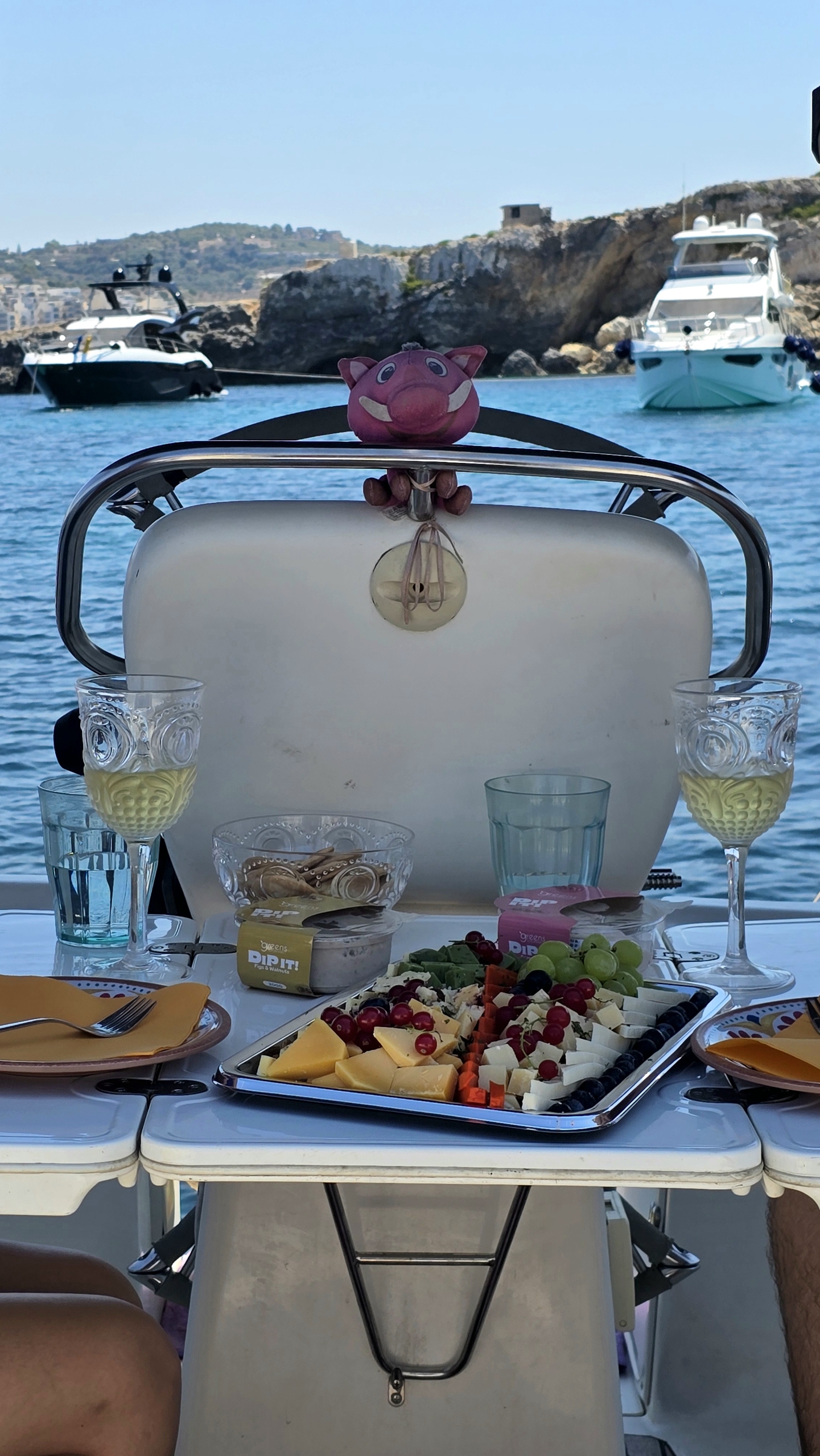 Cheese platter and drinks on board Kahlija